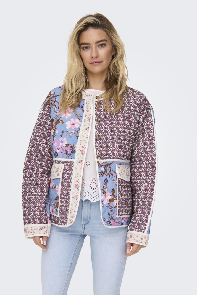 ONLSMILLA QUILTED PATCHWORK JACKET 15323550 TOFU/FLOWER&B